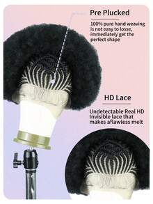 Cornrow Afro Puff Wig 13"X6" HD Lace Front Wig With Baby Hair Braided Synthetic Lace Frontal Wigs For Women Natural Hairstyle For Daily Party Parties, Etc - Black - View 2
