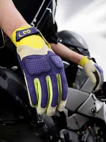 1 Pair Golovejoy Vintage Motorcycle Gloves, Outdoor Riding Thickened Anti-Scratch Durable Motorcycle Gloves, Fashion & Versatile, Unisex - Purple - View 7