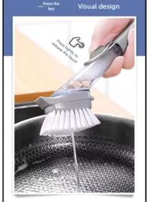 1 Set Dish Brush With Soap Dispenser, Long Handle Kitchen Brush For Cleaning Pots, Sink And Stove, Durable Scrub Brush For Cast Iron Skillet And Baking Sheets
