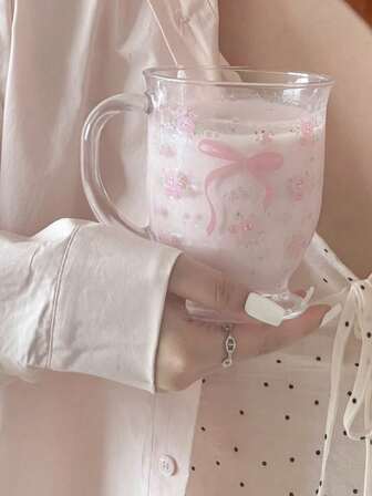 1 件带手柄蝴蝶结大肚杯玻璃杯 15 盎司冰咖啡杯牛奶杯早餐杯适合女士、女孩、母亲节、生日、新娘