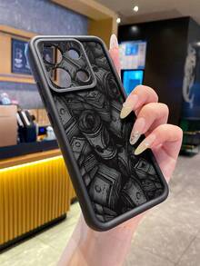 1pc Funny Black Splicing Banknote Pattern Black Sandblasted Thick Shockproof Camera Protective Phone Case Compatible With IPhone 16/16e, /Compatible With Redmi/Compatible With Infinix/Compatible With Vivo,International Version, Not The Domestic Version - Black - View 9