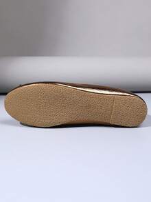 Fashionable Soft Bottom Low Heel Ballet Flats, Bow Decor Casual Low-Top Slip-On Shoes, Comfortable For Work Or Daily Wear, Brown - Bronze - View 4