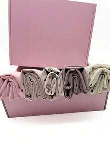 Juego de regalo que incluye 1 caja con 5 piezas de bufandas de gasa de unicolor para mujeres y 2 pinzas para bufanda de gasa - Rosa - Ver 2