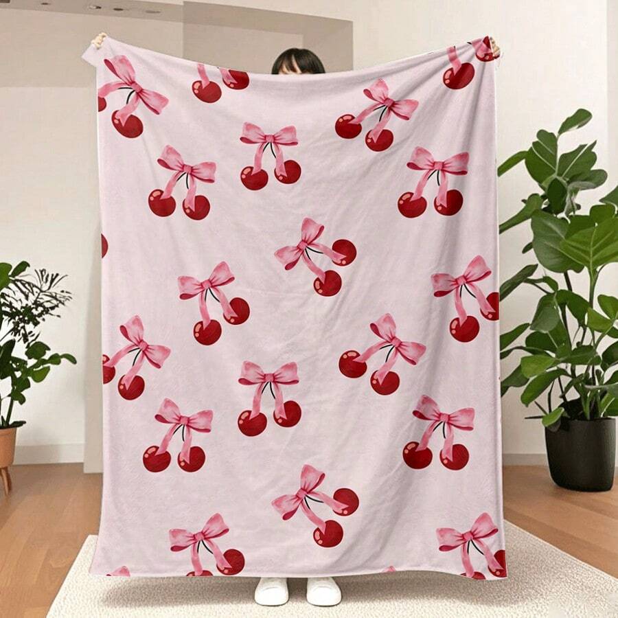 Selimut Bulu Domba Motif Bunga Sakura Dua Sisi, Tekstur Lembut dan Mewah, Perlengkapan Tidur Poliester Rajut Multifungsi, Hadiah Dekorasi Estetika Y2K Modern, Cocok untuk Semua Musim, Desain yang Menyenangkan, Kain Flanel