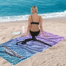 Customizable Gymnastics Athlete Silhouette Beach Towel, Modern Style, Super Soft & Fine Fiber, Quick-Drying, Non-Stick, Knitted Fabric, With Personalized Text, Suitable For Beach, Travel, Camping, Swimming Pool Bathroom Decor Summer Beach Essentials
