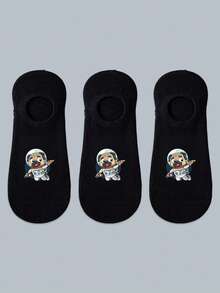 3/5 Pairs Of Women's White Invisible Socks, Pug Puppy Pattern, Black Socks, Fashion Socks, Boat Socks, Novelty Socks, Cute Socks, Funny Socks, Casual Socks, Perfect For Summer, Holiday Gifting Socks, Non-Removing Sock Heels - Multicolor - View 16