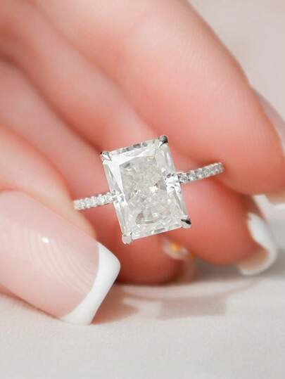 1pc 925 Sterling Silver Elegant Luxurious Multi-Carat Rectangular Diamond Ring, Women's Jewelry Gift, Birthday Gift, Party Gift
