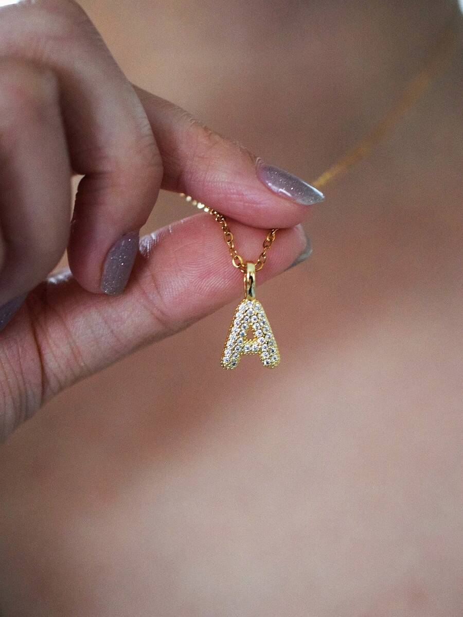 MECYLIFE 1 件时尚嘻哈水钻字母吊坠项链，个性化百搭日常珠宝礼物，适合女性