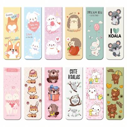 12pcs Animal Magnetic Bookmarks (Bear, Rabbit And Kangaroo) - Durable Page Holders, Suitable For Students, Teachers And Bookworms | Library, School And Outdoor Reading Accessories (2.36x0.78 Inches)