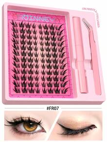 GROINNEYA 72 件单根睫毛，外观自然蓬松，簇状睫毛，纤细可重复使用睫毛束带，单根睫毛，灵活 DIY 睫毛化妆工具，适合初学者 - 黑色 - 查看 9