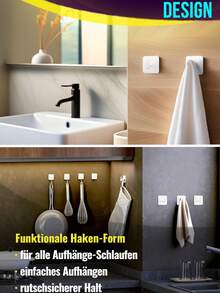 1/3 Piezas Gancho de pared autoadhesivo - Ganchos fuertes blancos para toallas de baño - Soporte para toallas de cocina - Se adhiere para uso intenso e impermeable, Barra de toallas de baño, Soporte para paños de té