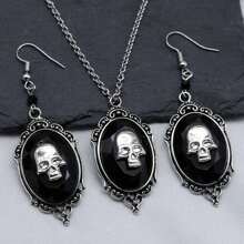 1 par de pendientes colgantes vintage estilo gótico con cabujón de cristal en relieve negro, pendientes con gota de calavera de bruja de Halloween, joyería de estilo victoriano de moda como regalo para mujeres y niñas