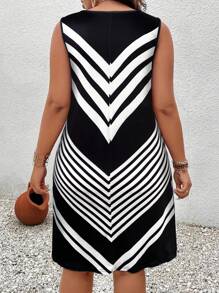 Summer Plus Size Striped Pattern Camisole Slip Dress Beach Outfits For Woman,Women's All-Over Print Sleeveless Mini Dress - Round Neck Casual Sundress, Flowy Summer Daily Dress, Beach Vacation Tank Dress For Women,Leisurely Short Dresses