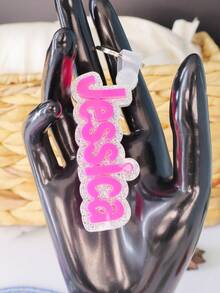 1PC Personalized Glitter Acrylic Keychain, Backpack Tag, 3D Name Tag, Custom Name Tag, Personalized Acrylic Name Tag, Diaper Bag Tag, Kids Name Keychain, Logo Charm - Steel Keychain + White Buckle - View 5