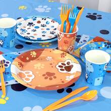 170 Pcs Disposable Paper Tableware Set,Birthday Decorations,For Themed Party, Birthday Gift, Party Favor, Party Tableware, Disposable Food Tray, Birthday Cake Tray,Party Napkins,Tablecloth,Suitable For Parties, Birthdays, Weddings, Family Picnics , Party Decor(Bow, Strawberry, Butterfly, Puppy And Other Themes) - Sinh nhật chó - Xem 7