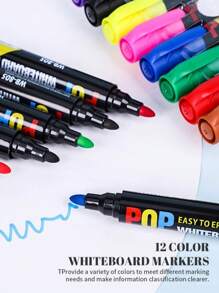 12 Colors Whiteboard Erasable Marker, Smooth Writing, Easy To Erase, Ideal For Classroom Back To School