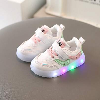 Zapatos de bebé para niños y niñas, zapatos blancos para niñas y niños, zapatillas con luces, zapatos casuales, zapatos antideslizantes de suela blanda para niños pequeños