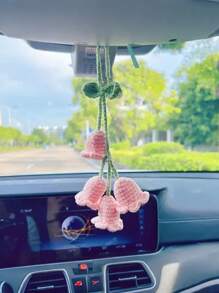 Colgante de coche trenzado hecho a mano, decoraciones colgantes para el espejo del coche, accesorio de ornamento para el espejo retrovisor del coche, colgante de flor linda para el coche, accesorio de espejo retrovisor del coche