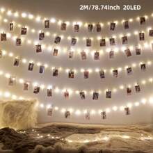 1pack 20/50 LED Photo Clips Copper Wire String Light With 20/50 Clear Clips Fairy DIY Hanging Lamp Suitable For Bedroom Wall Wedding Birthday Party Holiday Festival Activities Shop Garden Decoration