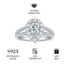 1pc 925 Sterling Silver & 18K Gold Plated Water Drop Pear Shaped 5*8mm Full Moissanite Engagement Ring, With GRA Certificate, Wedding/Anniversary Gift For Women