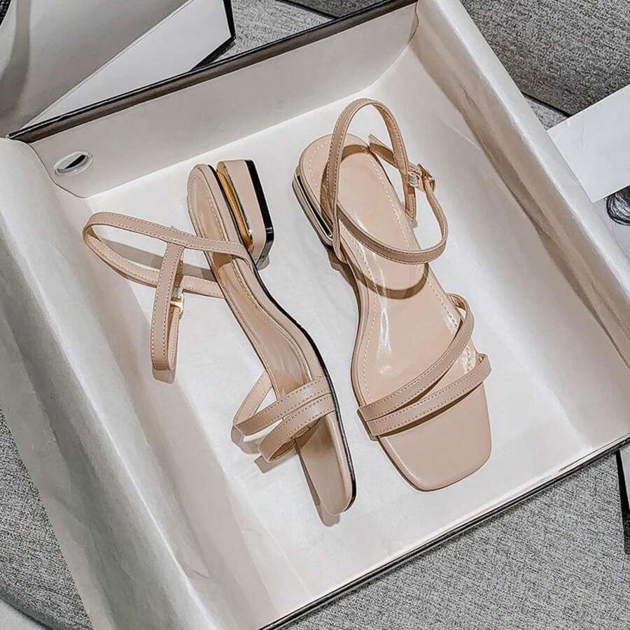 Women Sandals Cross Strap Square Toe Comfortable Low Heel Walking Shoes