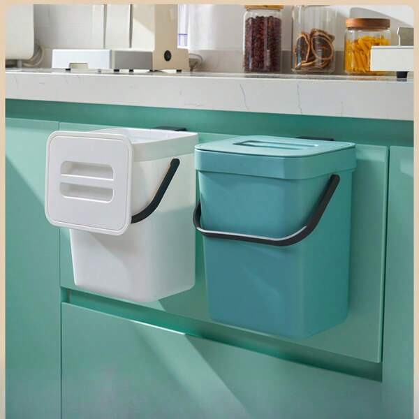 Simple No Punch Wall Mount Trash Can,Large Kitchen Cabinet Hanging Garbage Bin With Lid, Bathroom Wall Mounted Waste Basket