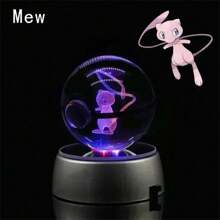 pokemon Bola de cristal de 3D Lámpara de base con Pikachu, Mew, Mewtwo y Pokeball de cristal Figura de bola de cristal Luz nocturna Regalo de cumpleaños