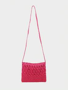 时尚百搭休闲手工编织大容量单肩沙滩草编斜挎包，夏季