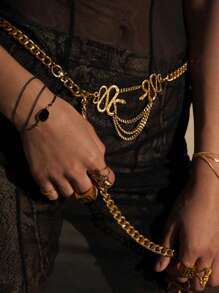 Cadena de cintura de serpiente dorada exagerada, cinturón de cintura metálico de moda, joyería de cadena corporal para fiesta