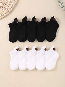 10/5 Paar Baby Socken, geeignet für 0-3 Jahre, einfarbig schwarz & weiß unsichtbare Socken mit Bärenmuster und Fersenbandage, sehr geeignet für den Sommertrag - Verschiedenfarbig - Übersicht 2