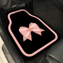 4pcs Car Floor Mats, Adorned With Cute Pink Bow Design, Durable Polyester Material, Easy To Clean, Front And Rear Mats For Complete Car Interior Protection, Auto Accessories