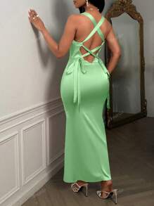 Amarilo Women's Sexy Romantic Pink Hanging Collar Backless Strap Sexy Mermaid Dress Is Suitable For Valentine's Day, Bachelor Party, Christmas Party, Wedding
