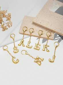 1pc Bubble Letters Cute Necklace Pendant Bag Pendant-Lucky Crystal Pendant, Alphabet Letters A-Z, Shiny Alloy Bag And Backpack Pendant-Perfect Gift For Birthdays And Special Occasions, Key Chain Ring Bag Backpack Pendant Car Pendant Gift For Ladies And Girls, Wallet And Handbag Accessories. - Gold - View 8