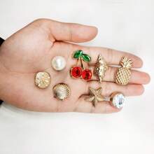 8pcs New Cherry, Starfish, Shell Shoe Decoration DIY Accessories - Detachable Beach Shoes Decor, Shoe Clips, Faux Pearl Accessories, Creative Perfect Gift For All Seasons