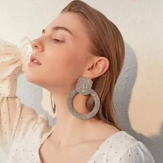 1 对奢华超大水钻耳钉，个性化女士派对、婚礼、礼物时尚耳环装饰
