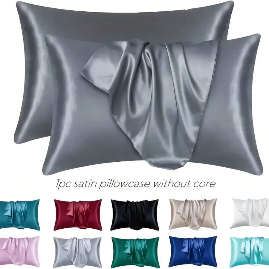 1 pieza Funda de almohada de satén, funda de almohada de seda para el cabello y la piel, lujosa y sedosa, ultra suave y transpirable, sin relleno, fundas de cojín lavables a máquina para decoración del hogar, decoración del dormitorio