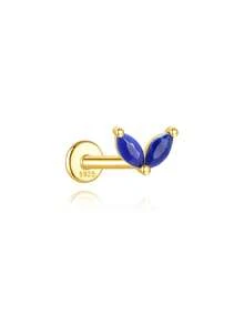 1Pc Natural Lapis Lazuli Horse Eye 925 Sterling Silver Earring For Women Classic Flat Back Earring Minimalist Gift For Mom Bridal Jewelry Fine Jewelry - Gold - View 16