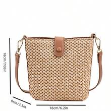 2025新款草编单肩夏季水桶包，休闲度假编织斜挎包