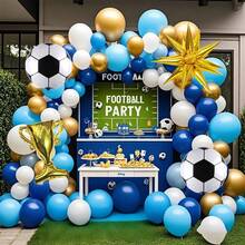 Football Theme Balloon Arch Set, Includes 118 Pcs Of 18/10/5 Inch Navy Blue, Light Blue, White, Gold Latex Balloons, With Football, Bursting Star, Champion Trophy Foil Balloons, Suitable For Birthday Parties, Celebration Events - 118pcs blue white - View 1