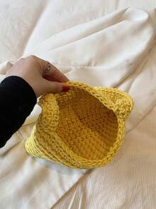 Sac à main femme à une épaule, sac fourre-tout décontracté personnalisé, léger et pliable, en crochet/tissu tressé, de style mode, ouvert sur le dessus, sac souple blanc - Jaune citron - Voir 6