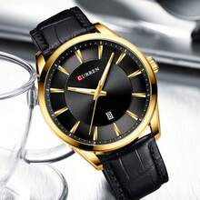 CURREN Men's Fashion Quartz Watch, Leather Strap, Date Display, Men's Wristwatch - Multicolor - View 5