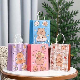 12pcs/Set Capybara Themed Gift Bags, Adorable Capybara Design With Vibrant Colors, Suitable For Various Occasions And Holidays. Made Of High-Quality Materials, Durable And Easy To Fold/Store. Perfect For Adding A Special Touch To Your Gifts, Whether For Birthday, Holiday Or Everyday.
