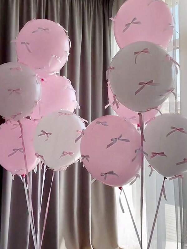 93pcs/1set White Pink Latex Balloons With Pink Bow, Suitable For Outdoor Photo Shoots By Internet Celebrities, Bow Decorations, Valentine's Day, Family Birthday Parties, Weddings