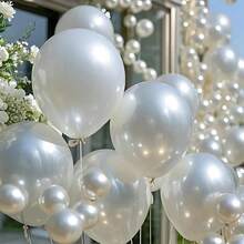 10/25/50/100pcs Pearl White Balloon Set, Ideal For Birthday, Wedding, Valentine's Day, Thanksgiving, Mother's Day, Halloween, Christmas, New Year, School Opening Ceremony, Graduation, Home Decor, Balloon Decorations, Balloon Party, Photography Prop Background, Photo Shoot Decor - Pearlescent White - View 2