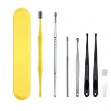 Set de 6 piezas de Palillos de oído de acero inoxidable, 8 piezas de Herramientas para eliminar la cera de oído, Cucharilla de oído de espiral de doble extremo, Kit de limpieza de oídos