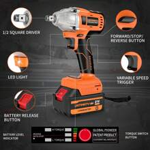 Cordless Impact Wrench 1/2 Inch Brushless Impact Gun Max Torque 320 Ft-Lbs 430N.M Impact Wrench With 21V Brushless Motor With 3.0Ah Li-Ion Battery And 7 Sockets