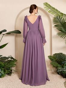 Women's Ruffled Chiffon Lantern Sleeve Maxi Dress