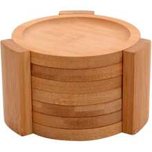 Round Wooden Coaster With Bamboo Stand 6 Pieces Ecokitchen Coaster For Cup - Màu nâu  Mocha - Xem 6