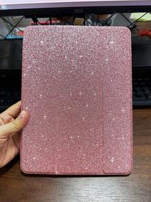 1个透明亚克力三折闪粉玫瑰金平板电脑保护套，高档闪亮保护壳，适用于iPad Mini 6/Mini 7/Air 1/Air 2/9.7/10.2/10.5/Air 4/Air 5/10.9/Pro 11/第十代/A16 2024 2025，内置笔槽，高透明亚克力背板，三折可调节支架，磁吸式/自动休眠/唤醒功能