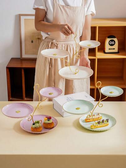 1pc Multi-Tier Round Tray, Decorative Fruit Tray, Dessert Tray, Reusable Snack Tray, Bread Tray, Cake Tray, Kitchen Serving Tray, Dining Table Decor Tray, Room Decor Tray, Holiday Party Christmas Decoration Tray